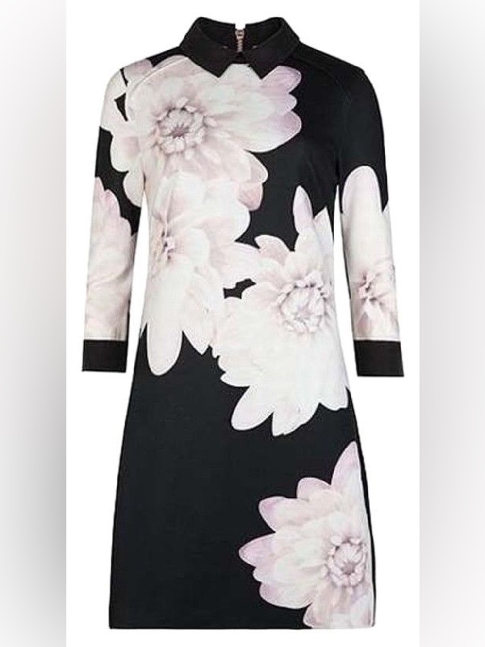 Ted Baker Black/Charcoal Gray Mini Dress with Pale Pink Floral Print